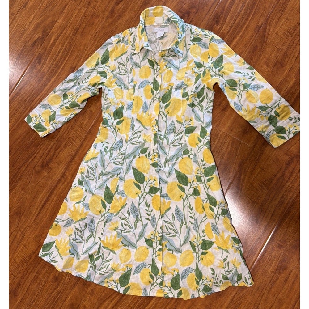 Martha Stewart Collection Women's Linen Blend Lemon Graphic Fit Flare Dress XS